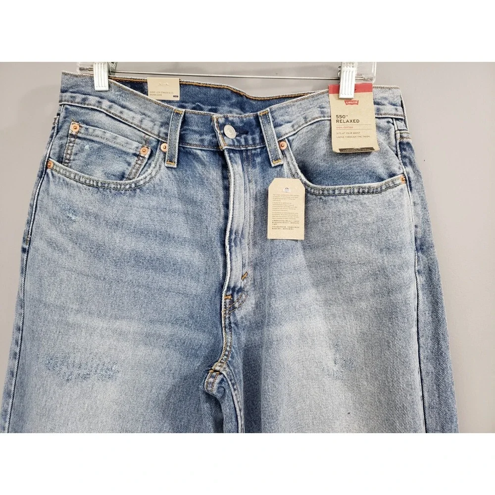 NEW Mens Levi's 550 Denim Jeans Relaxed Taper Sz 34x30 Distressed Blue